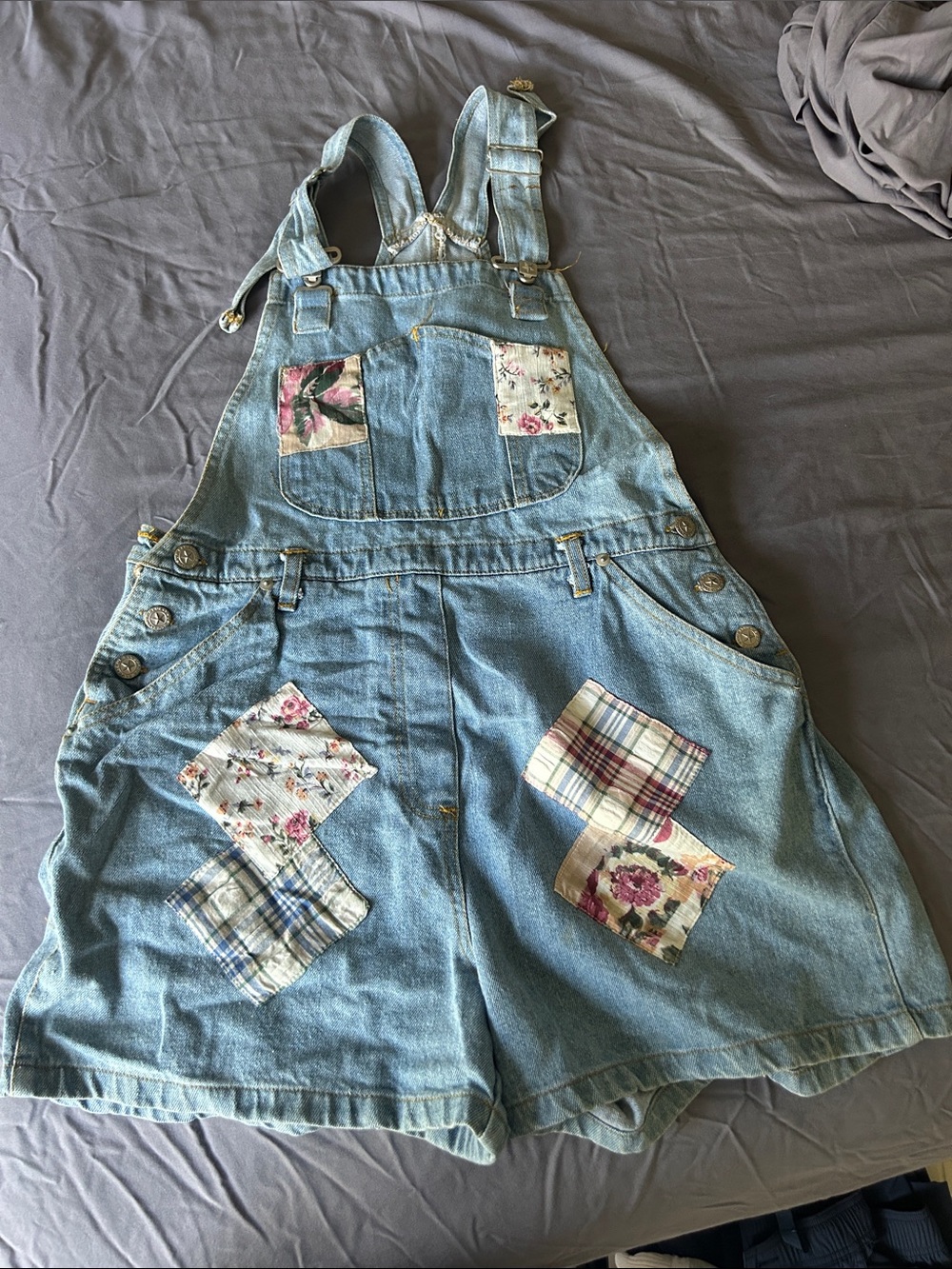 Deadstock Vintage TrueBlue Patchwork Denim Short Overalls